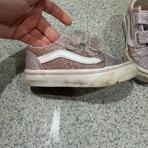 Vans Kids Glitter Velcro Sneakers - Rose Gold with White Stripe